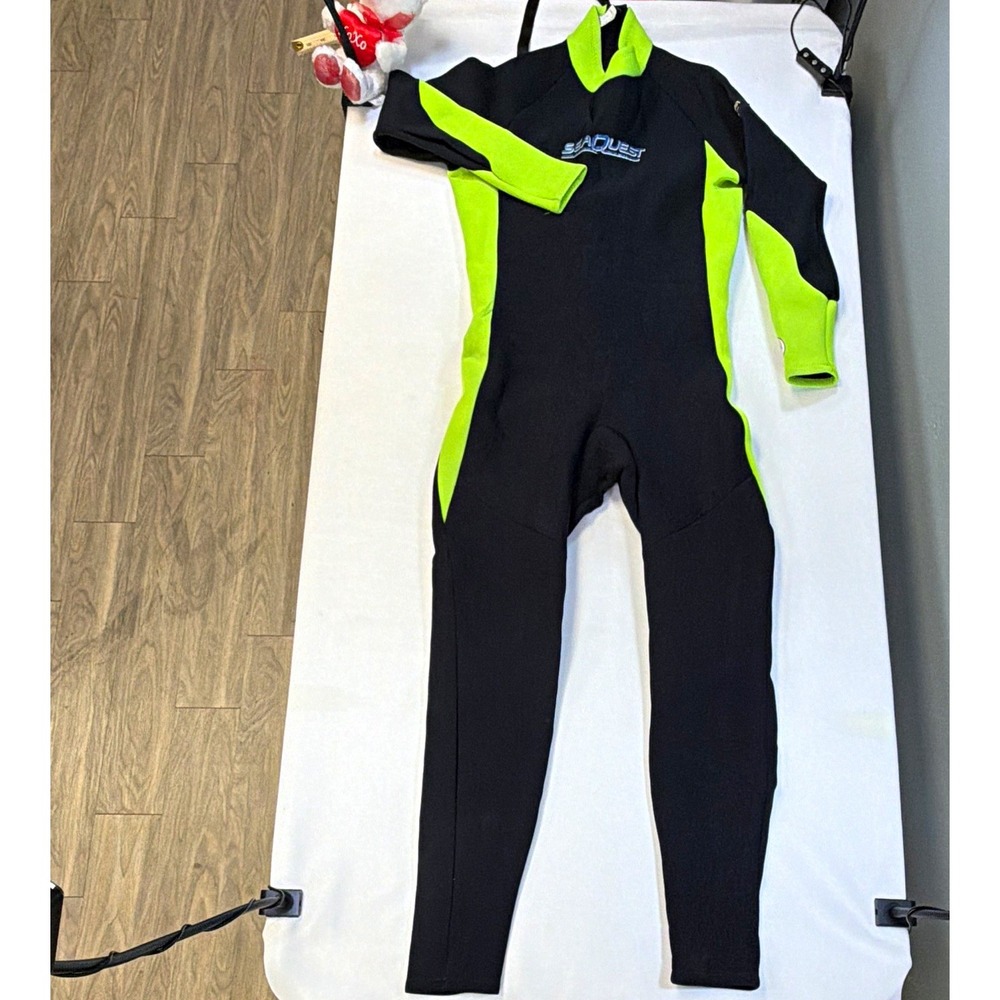 SeaQuest Men's Full Wetsuit Black/Neon Green 2mm Size L/G MPN CA 0082